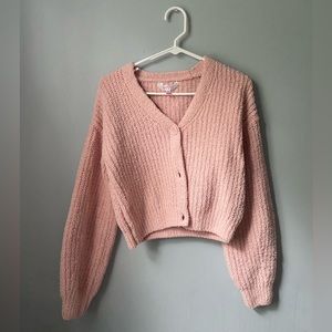 Fuzzy pink cardigan